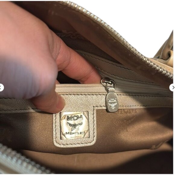 MCM Visetos Beige Leather Satchel Tote Handbag Purse Includes COA Vintage Logo - Picture 10 of 12